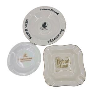 Lot Of 3 Vintage German Porcelain Ashtrays Beer Brewery Bar Collectible